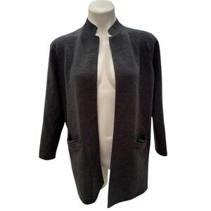 Chico’s 1P Medium Petite Cardigan Gray Sweater Gold & Silver Metallic Back *T7